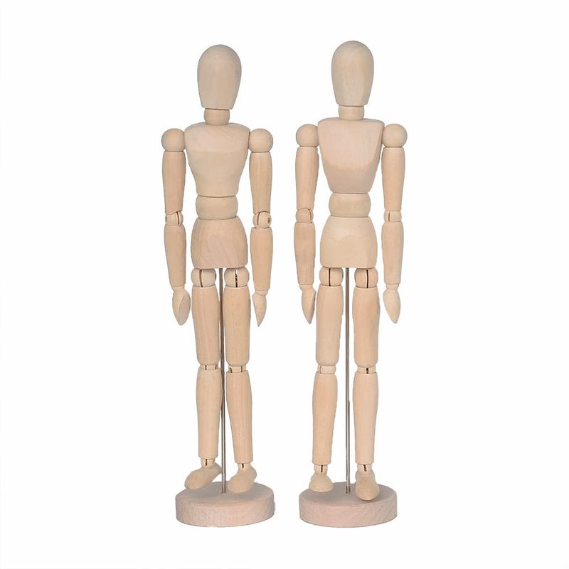 VOBRAMY 2 Pack 12 Inches Tall Wooden Mannequin Artist Manikin with Stand - Great for Drawing or Desktop Decor ï¼ˆMen and Women/Dad and Mom ï¼‰ - Image 1